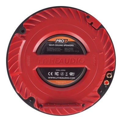 Coluna Wi-Fi para teto redonda vermelha e preta LITHE AUDIO