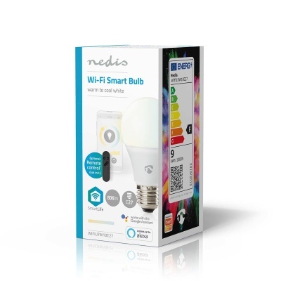 Nedis |  LED SmartLife | Wi-Fi | E27 | 806 lm | 9 W | Quente para Branco Frio | 2700 - 6500 K | Classe energética: F | Android ™ / IOS | Lampada | 1 pcs Nedis |  LED SmartLife | Wi-Fi | E27 | 806 lm | 9 W | Quente para Branco Frio | 2700 - 6500 K | Classe energética: F | Android ™ / IOS | Lampada | 1 pcs