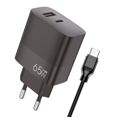 Cool | Carregador Universal Ultra Fast PD Tipo-C + USB COOL (65W + Cable Tipo-C) GaN Preto Cool | Carregador Universal Ultra Fast PD Tipo-C + USB COOL (65W + Cable Tipo-C) GaN Preto