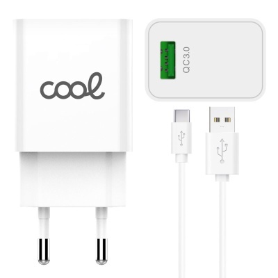 Cool | Carregador de rede Universal Type-C Conector 3Amp (Fast Charge) COOL Kit 2 em 1 Branco Cool | Carregador de rede Universal Type-C Conector 3Amp (Fast Charge) COOL Kit 2 em 1 Branco