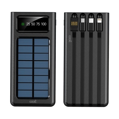 Bateria Externa Power Bank Universal 10.000 mAh + Painel Solar COOL (4 Conexões) Preto