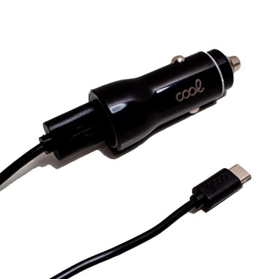 Carregador de Carro COOL 2 em 1 – 2x USB + Cabo Tipo-C | Carregamento Rápido em Movimento