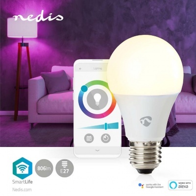 Nedis | Lâmpada LED colorida SmartLife | Wi-Fi | E27 | 806lm | 9W | RGB / Branco Quente a Frio | 2700 - 6500K | Android™/IOS | Bulb
