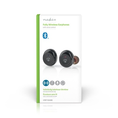 Nedis | Fones de ouvido True Wireless Bluetooth® | Tempo máximo da bateria: 3 horas | Controlo por Toque | Estojo de Carregamento | Microfone embutido | Suporte de controle de voz | Preto