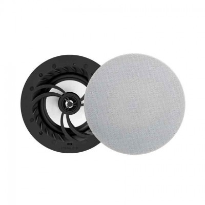 Coluna de teto embutida com grelha de tecido cinzento claro e estrutura preta