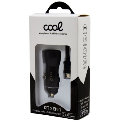 Cool | Carregador de telemóvel para o carro Cabo MicroUsb (2 x USB) COOL 2.4A Kit 2 em 1 Preto Cool | Carregador de telemóvel para o carro Cabo MicroUsb (2 x USB) COOL 2.4A Kit 2 em 1 Preto