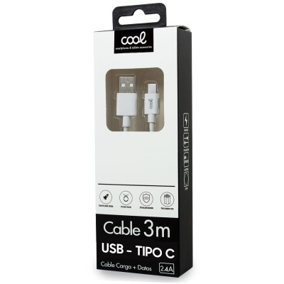Cool | Cabo USB compatível universal TYPE-C (3 metros) Branco 2,4 Amp