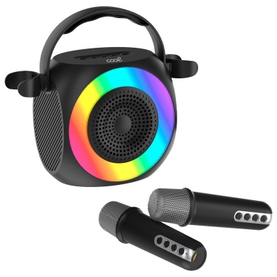 Coluna musical Bluetooth universal 6W COOL Mini Karaokê Party + 2 Microfones Preto