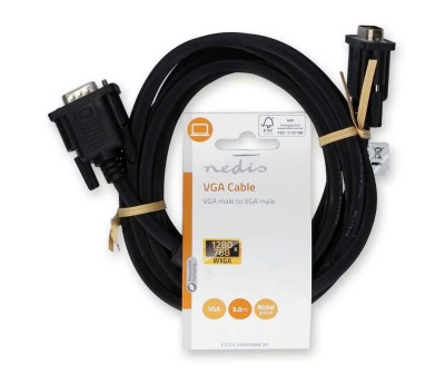 Nedis - VGA macho | Niquelado | Resolução máxima: 1280x768 | 3,00 m | Redondo | ABS | Preto | Etiqueta