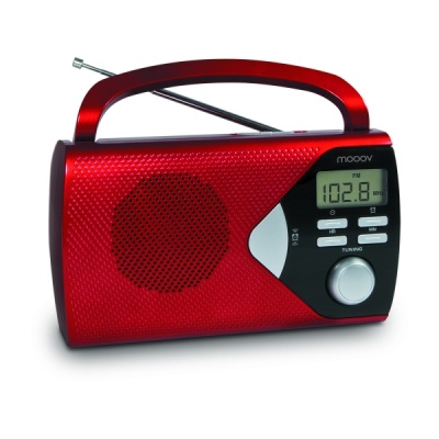 Rádio AM/FM portátil Metronic com função de alarme - Alimentado a pilhas - Vermelho