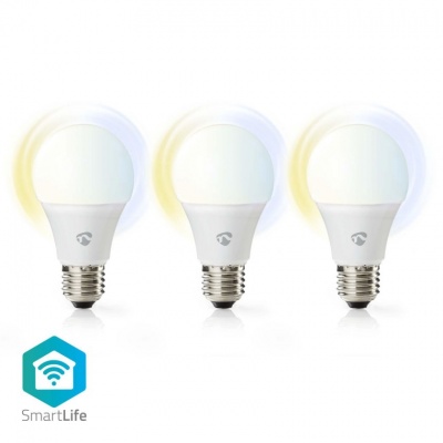 Nedis | 3 Lâmpadas LED SmartLife | Wi-Fi | E27 | 806 lm | 9 W | Quente para Branco Frio | 2700 - 6500 K | Classe energética: F | Android ™ / IOS | Bulb