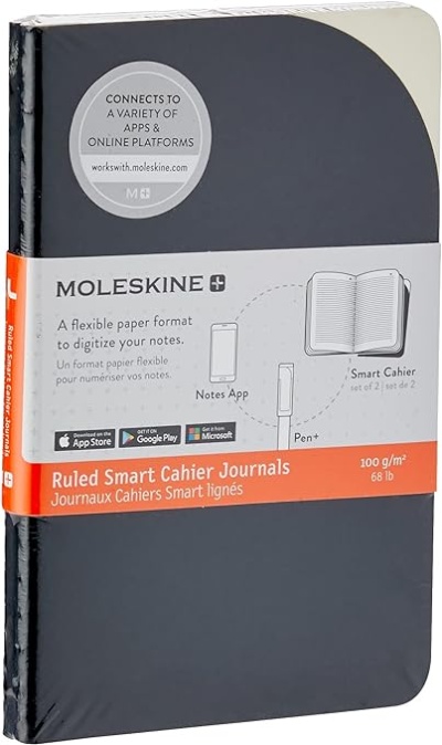 Moleskine | Tamanho de Bolso | 9 x 14 cm | Smart Cahier Journals |Cadernos de notas digitais com linhas | Capa Flexivel |Cor preta |64 páginas | Conjunto de 2