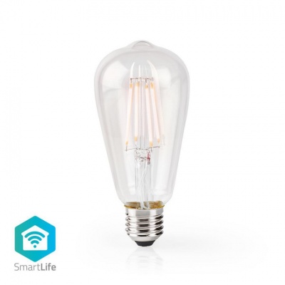 Nedis | Lâmpada de filamento LED SmartLife | Wi-Fi | E27 | 500 lm | 5 W | Branco Quente | 2700 K | Crystal | Android ™ e iOS | Diâmetro: 64 mm | ST64
