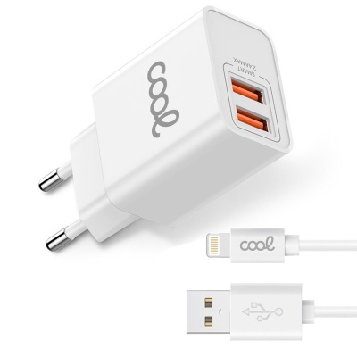 Cool | Carregador de corrente para iPhone COOL 2 x USB + Cabo Lightning 1,2m (2,4 Amp)