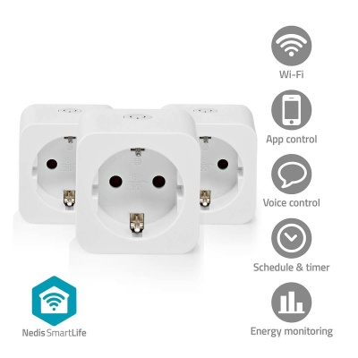 Nedis | 3 x Tomadas Inteligentes SmartLife  SmartLife | Wi-Fi | Power meter | 3680 W | Type F (CEE 7/3) | 0 - 55 °C | Android™ / IOS | Branco
