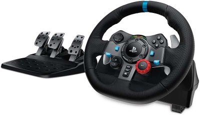 Logitech G29 Driving Force Steering Wheel and Pedal Set Compatível com PS3, PS4, PS5 e PC - Rotação de 900° - Efeito Force Feedback - Travagem não linear - Volante em alumínio, couro e aço - Pedais ajustáveis - Adaptável a mesa e suporte