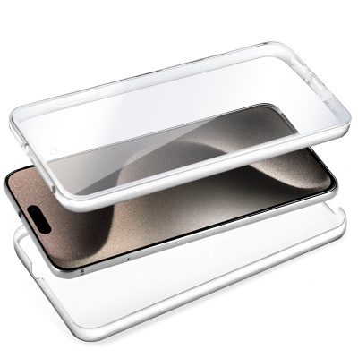 Cool | Capa de silicone 3D para iPhone 15 Pro Max (frente e verso transparentes)