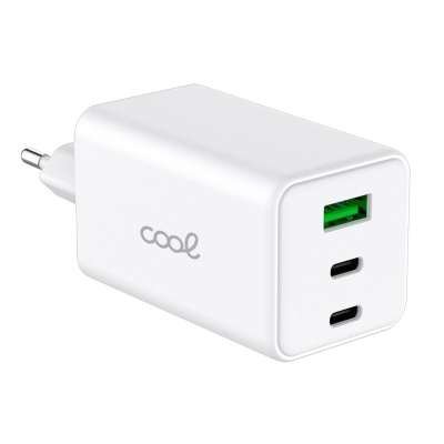 Carregador de Rede Universal Triplo (PD) 2 x Tipo-C + USB COOL (100 W) GaN Branco