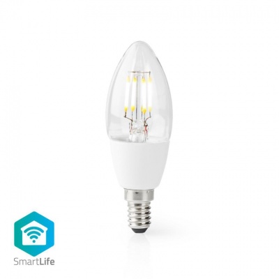 Nedis | Lâmpada de filamento LED SmartLife | Wi-Fi | E14 | 400 lm | 5 W | Branco Quente | 2700 K | Crystal | Android ™ e iOS | Diâmetro: 37 mm | Vela