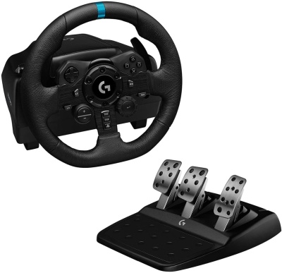 Logitech | Conjunto Volantes Pedais G923 Trueforce Compatível com PS4, PS5 e PC - Indicador LEDs RPM - Rotação de 900º - Efeito Force Feedback com Trueforce - Travão Progressivo - Volante Alumínio, Couro e Aço - Pedais Ajustáveis