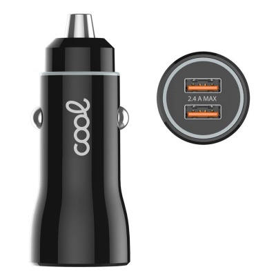 Cool | Carregador de carro universal dupla entrada USB Preto 2,4 amp