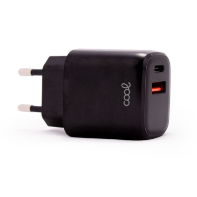 Cool | Carregador rápido universal (PD) Dual Type-C/USB COOL Network Charger (20 W) Preto