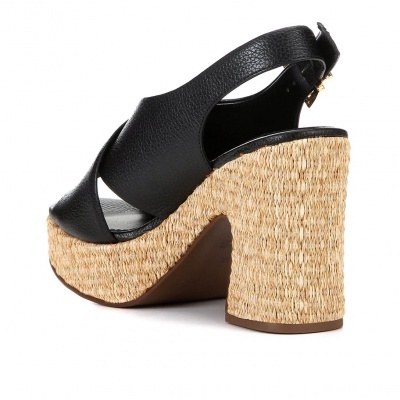 Sandália Couro Loucos & Santos Flatform Ráfia Feminina - Preto