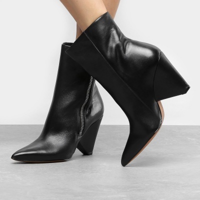 Bota Couro Cano Curto Santa Lolla Salto Cone Feminina - Preto