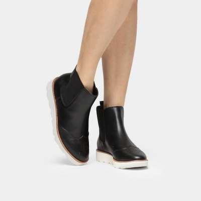Bota Couro Chelsea Dumond Flatform Feminina - Preto