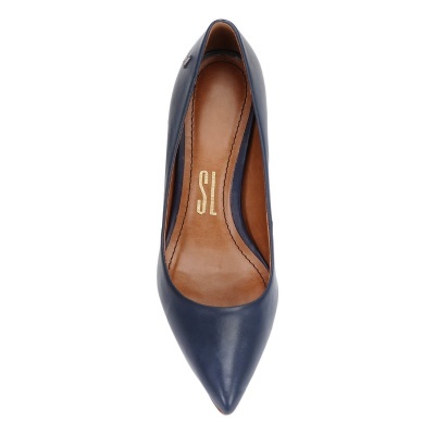Scarpin Couro Santa Lolla Salto Médio Bloco Bico Fino - Azul