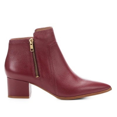 Bota Jorge Bischoff Cano Curto Couro Bico Fino Salto Grosso Feminina - Vinho