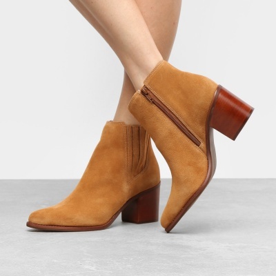Bota Country Couro Loucos & Santos Salto Grosso Feminina - Caramelo