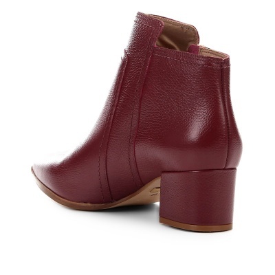 Bota Jorge Bischoff Cano Curto Couro Bico Fino Salto Grosso Feminina - Vinho