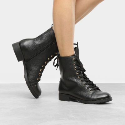 Bota Couro Coturno Loucos & Santos Zíper - Preto