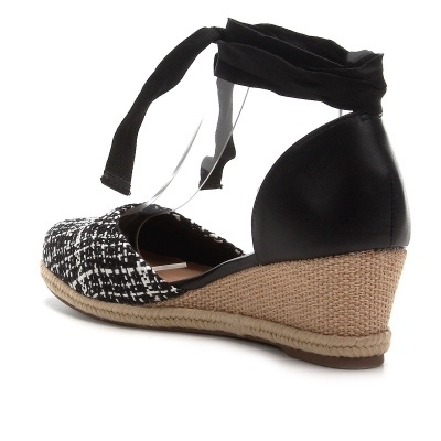 Sandália Anabela Via Uno Espadrille Amarração Fechada Tweed Feminina