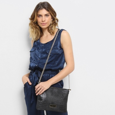 Bolsa Couro Jorge Bischoff Flat Feminina - Preto
