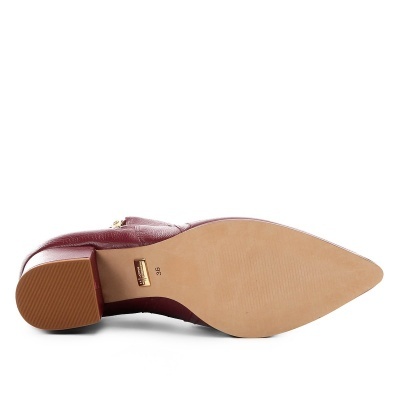 Bota Jorge Bischoff Cano Curto Couro Bico Fino Salto Grosso Feminina - Vinho