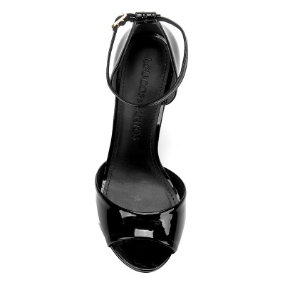 Sandália Loucos & Santos Salto Fino Meia Pata Verniz - Preto