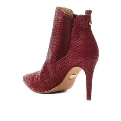 Bota Couro Chelsea Salto Alto Textura - Vinho