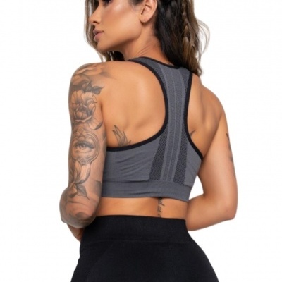 Top Fitness Dupla Face Sem Costura Feminino - Cinza/Preto