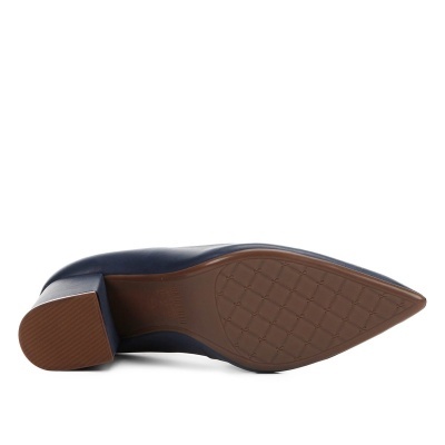 Scarpin Couro Santa Lolla Salto Médio Bloco Bico Fino - Azul