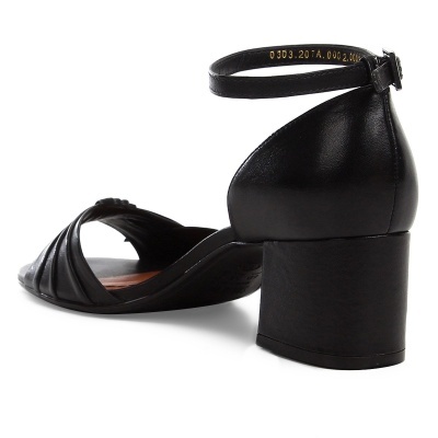 Sandália Couro Santa Lolla Salto Grosso Laço Plissado Feminina