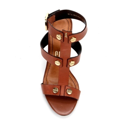 Sandália Couro Santa Lolla Salto Fino Pulseira Gladiadora Metais Feminina