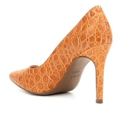 Scarpin Couro Loucos & Santos Salto Alto Croco - Conhaque