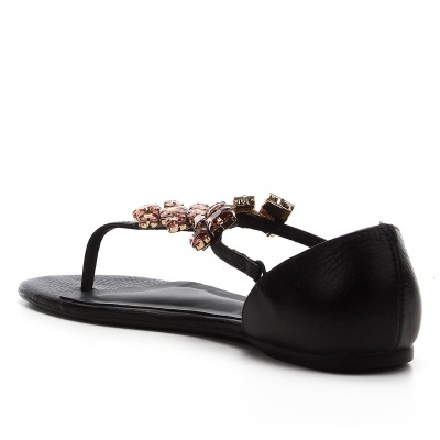 Sandália Rasteira Couro Jorge Bischoff Pedraria - Preto