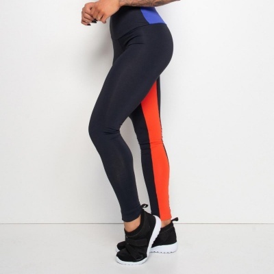 Legging Fitness Recorte Colors - Preto/Laranja
