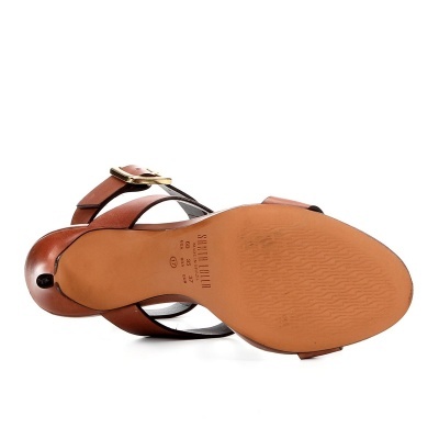 Sandália Couro Santa Lolla Salto Fino Pulseira Gladiadora Metais Feminina