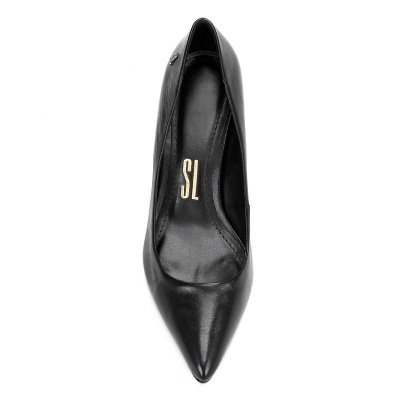 Scarpin Couro Santa Lolla Salto Médio Bloco Bico Fino - Preto