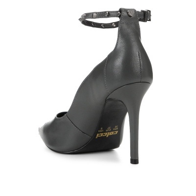 Scarpin Couro Colcci Salto Alto Bico Tachas - Cinza