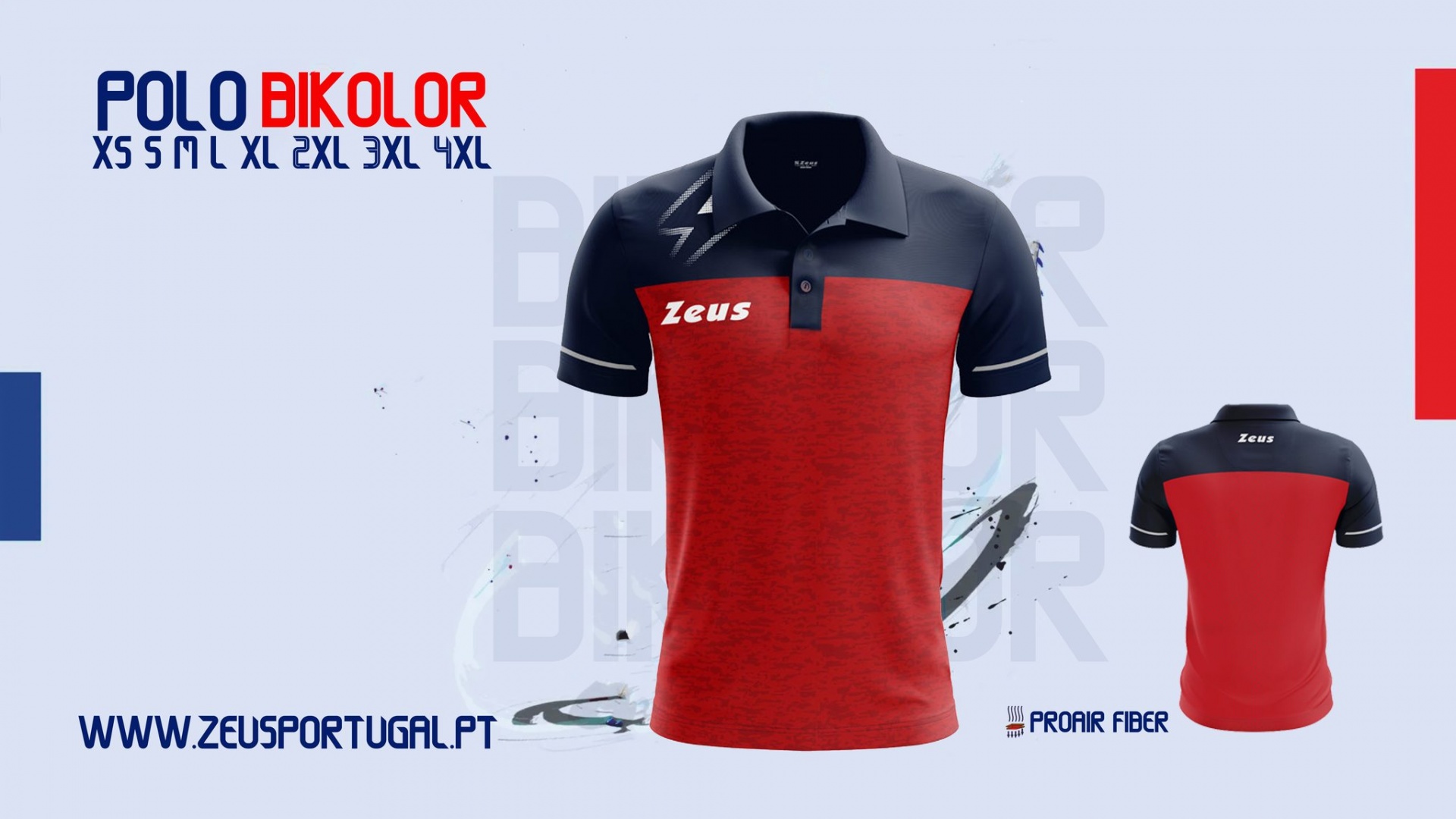 Polo desportiva vermelha e preta com o texto Zeus no peito